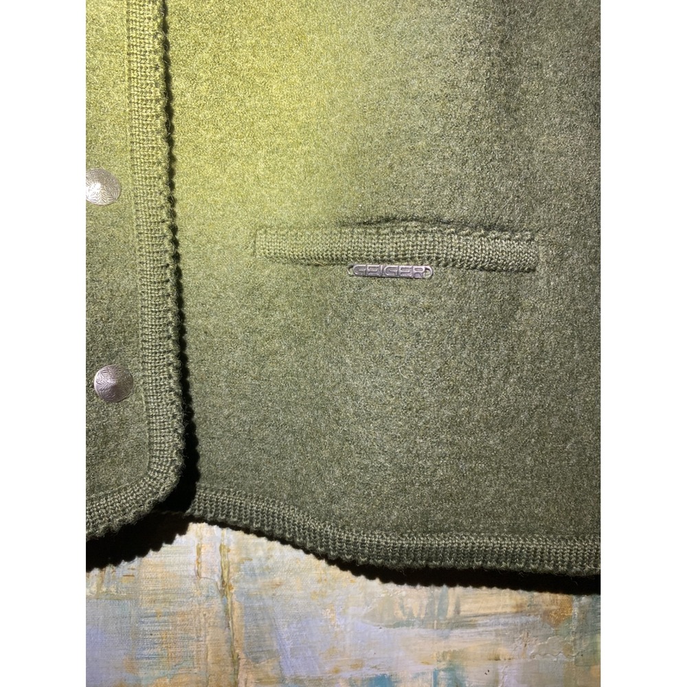 Geiger Austria Womens Boiled Wool Jacket Forest Green Tyrolean Button Cardigan L - Picture 4 of 7